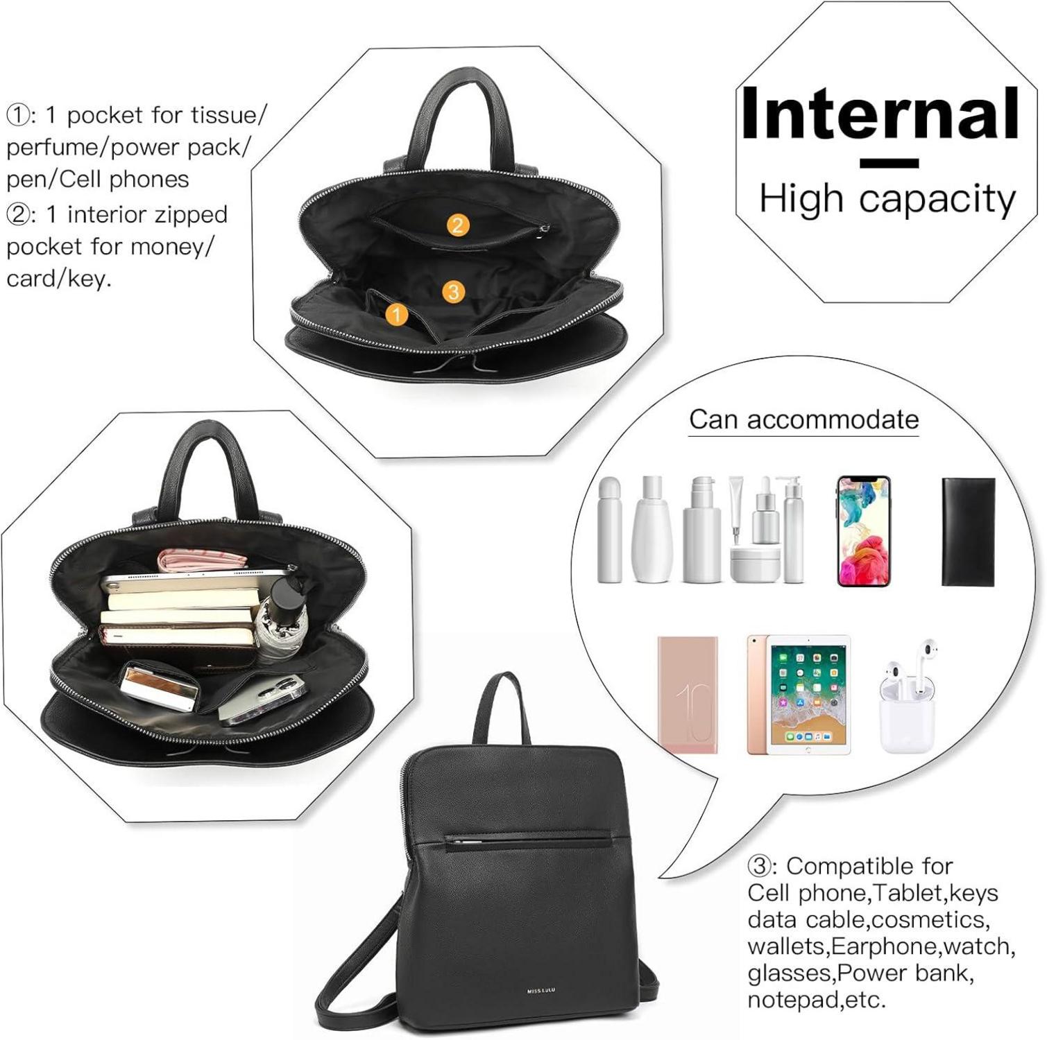 Damen Rucksack Cityrucksack PU-Leder Blau Multi-Taschen