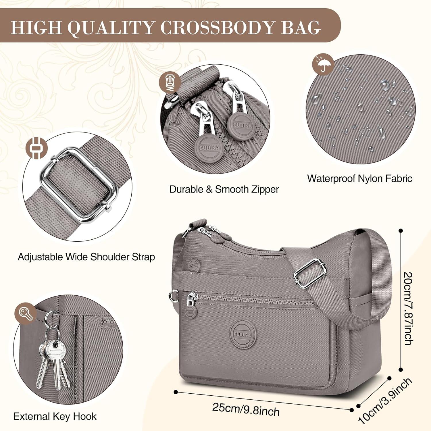 Umhängetasche Damen Nylon Wasserdicht Crossbody Bag Fächer Schultasche