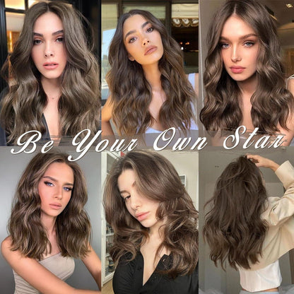 Clip in Extensions 35cm Braun Wellig 5PCs Synthetisch Haarverlängerung