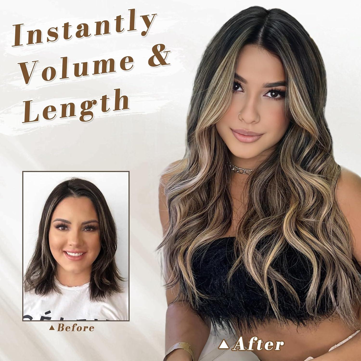 Clip in Extensions 50cm Highlight Wellige Haarverlängerung 5PCs Schwarz Blond