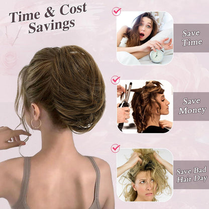 BARSDAR Haarteil Mit Kordelzug Glattes Dutt Braun Damen Pferdeschwanz Bun Scrunchies