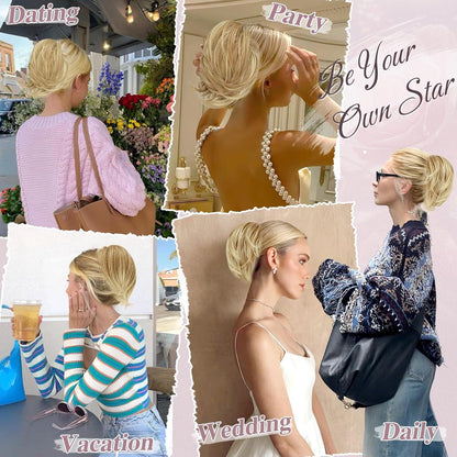 Haarteil Kordelzug Kurz Glatt Blond Dutt Damen Extensions