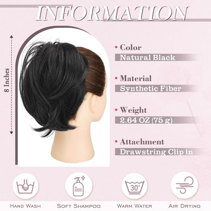 Haarteil Schwarz Kordelzug Dutt Synthetisch Haarverlängerung