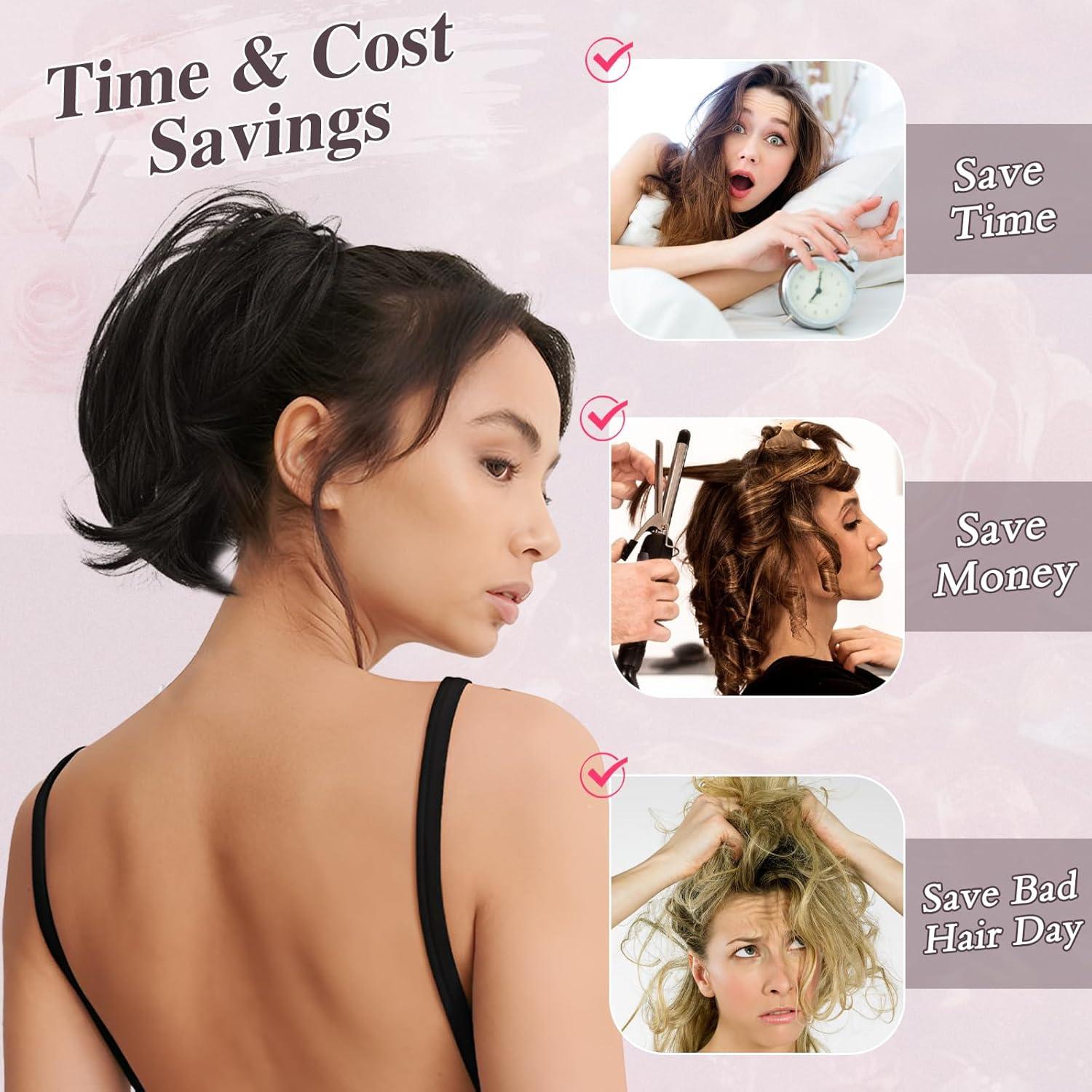 Kurzes Pferdeschwanz Dutt Haarteil Schwarz - Synthetische Extensions - 20cm Natürliches Schwarz - Damen Haarverlängerung