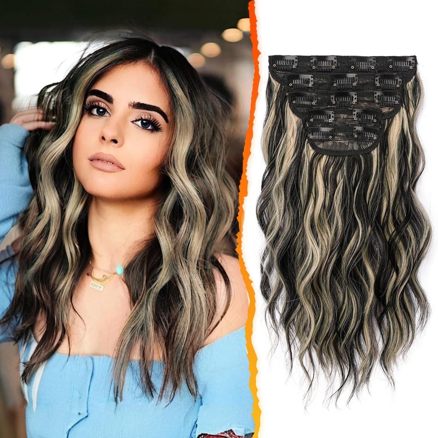 Clip in Extensions Highlight 35cm Wellige Haarverlängerung 5PCs