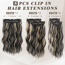 Clip in Extensions 35cm Highlight Wellig Schwarz Blond