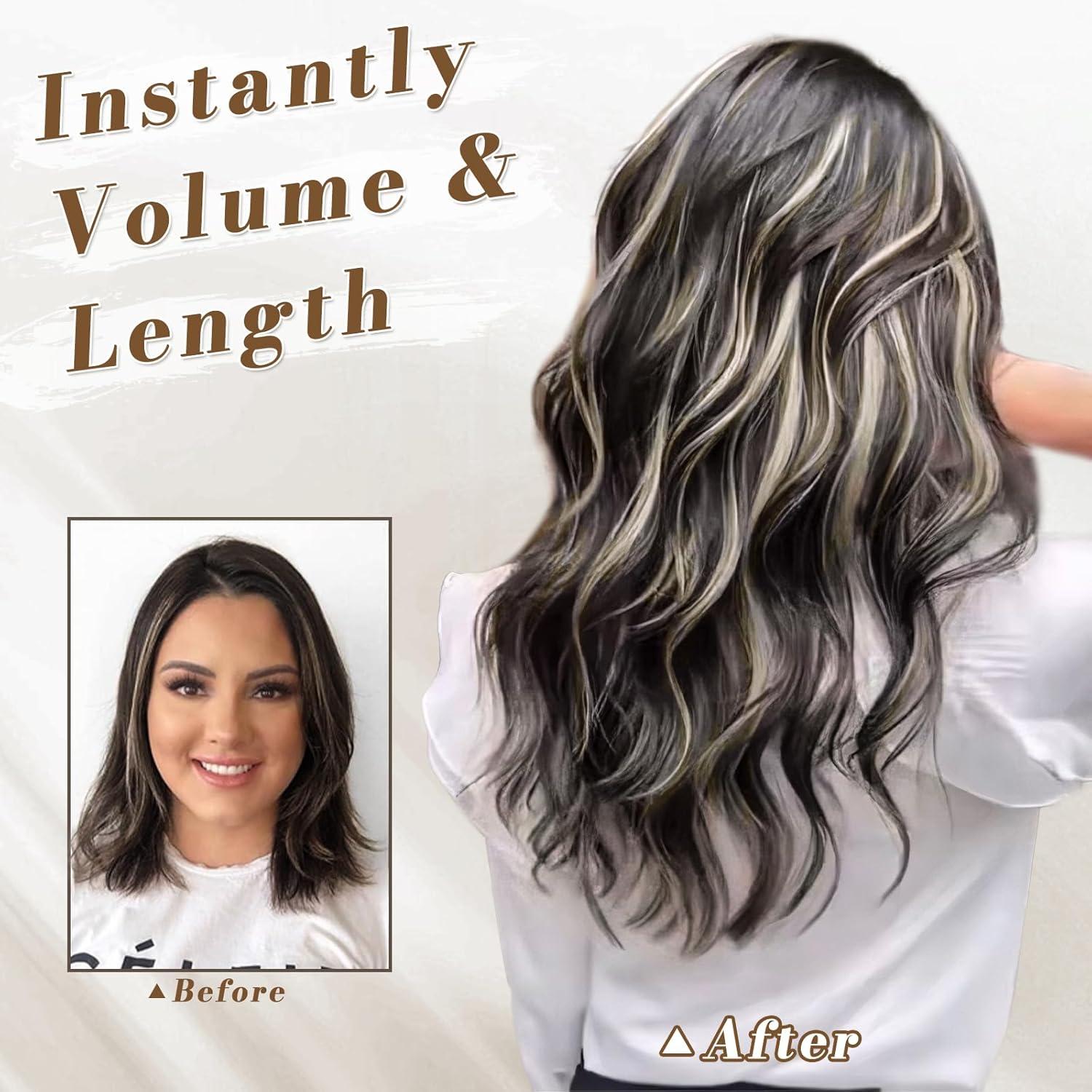 Clip in Extensions 35cm Highlight Wellig Schwarz Blonde Weave