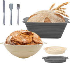 Silikon Gärkorb Brotbackform Set Teigschaber Pinsel Oval Rund
