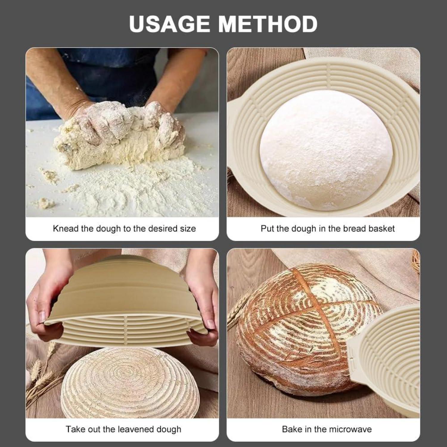 Silikon Gärkörbchen Brotbackform Set Teigschaber Pinsel Oval Rund