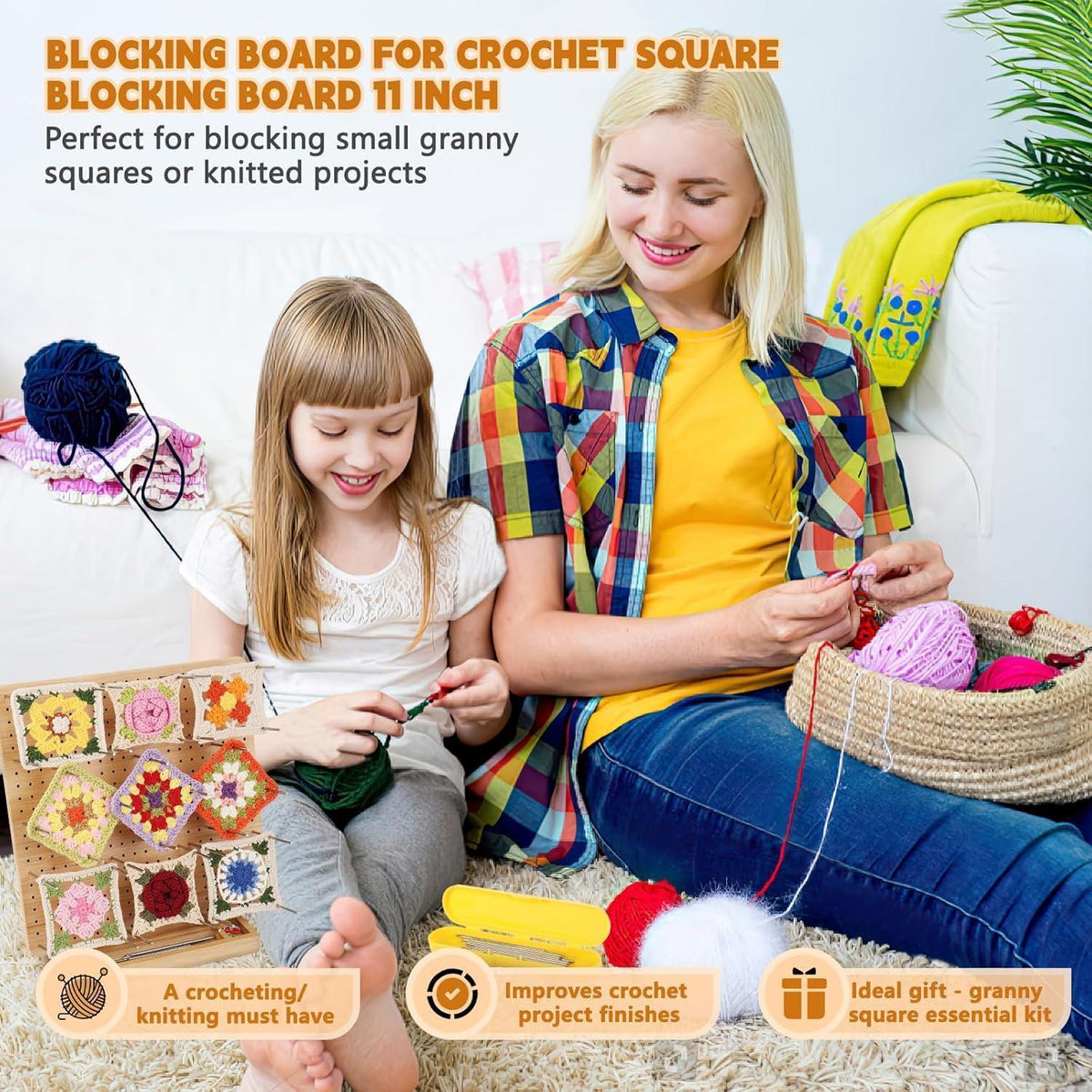 Granny Square Sperrbrett Holz 29cm mit Spanner & Zubehör