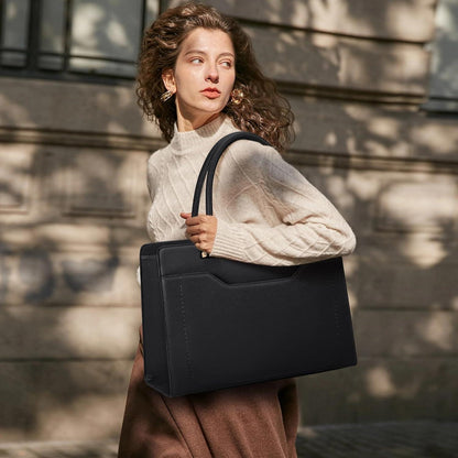 Große Laptop Handtasche Damen 15.6 Zoll PU Leder Schwarz