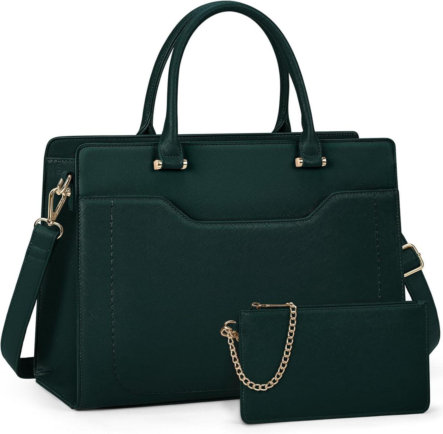 Damen Laptoptasche PU Leder Schultertasche Groß Grün