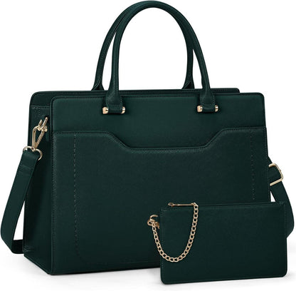 Damen Laptoptasche PU Leder Schultertasche Groß Grün