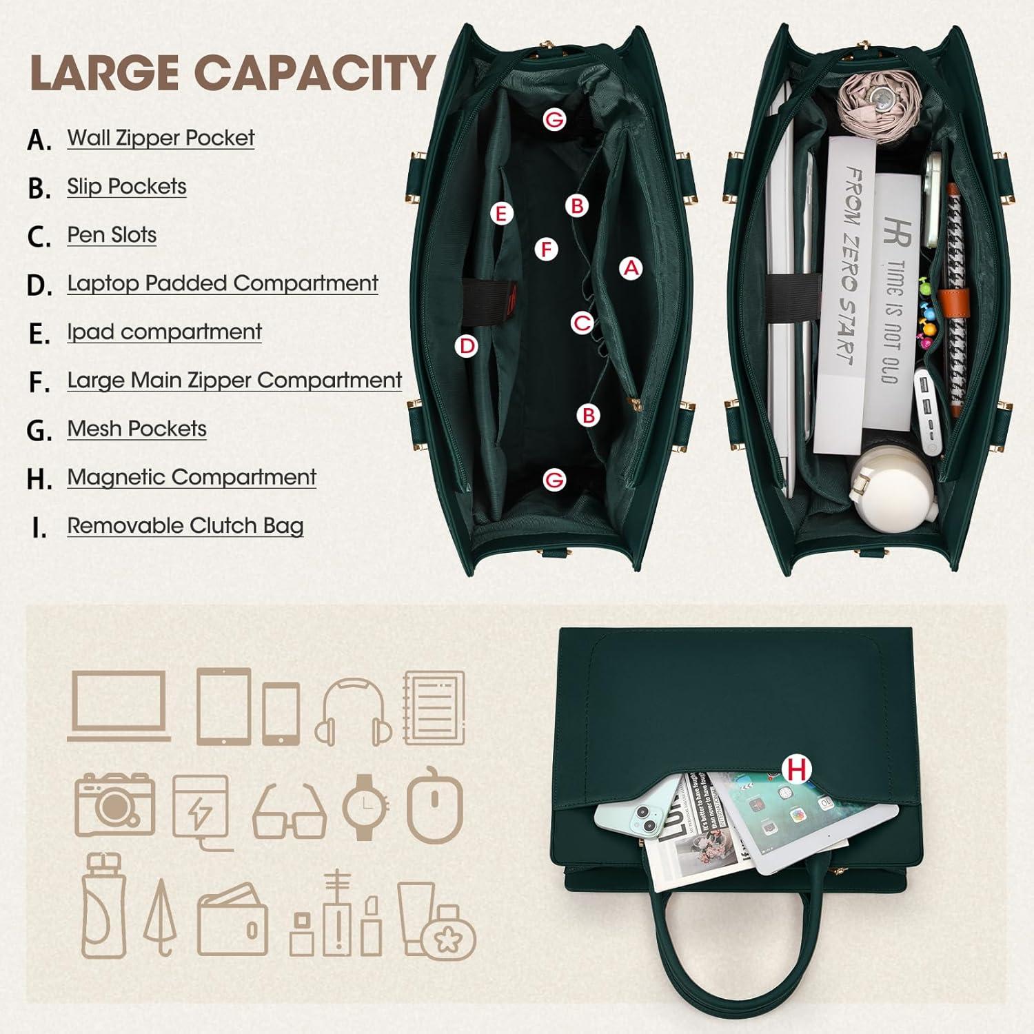 Damen Laptoptasche PU Leder Schultertasche Groß Grün