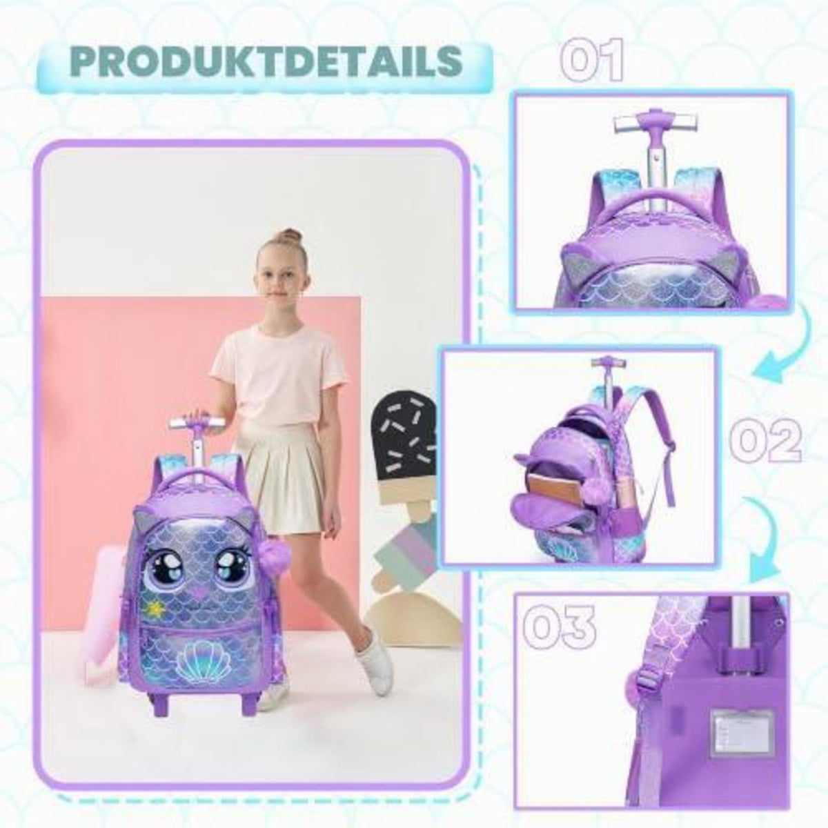 Schulranzen Trolley Mädchen Einhorn Lila – Rollrucksack Grundschule