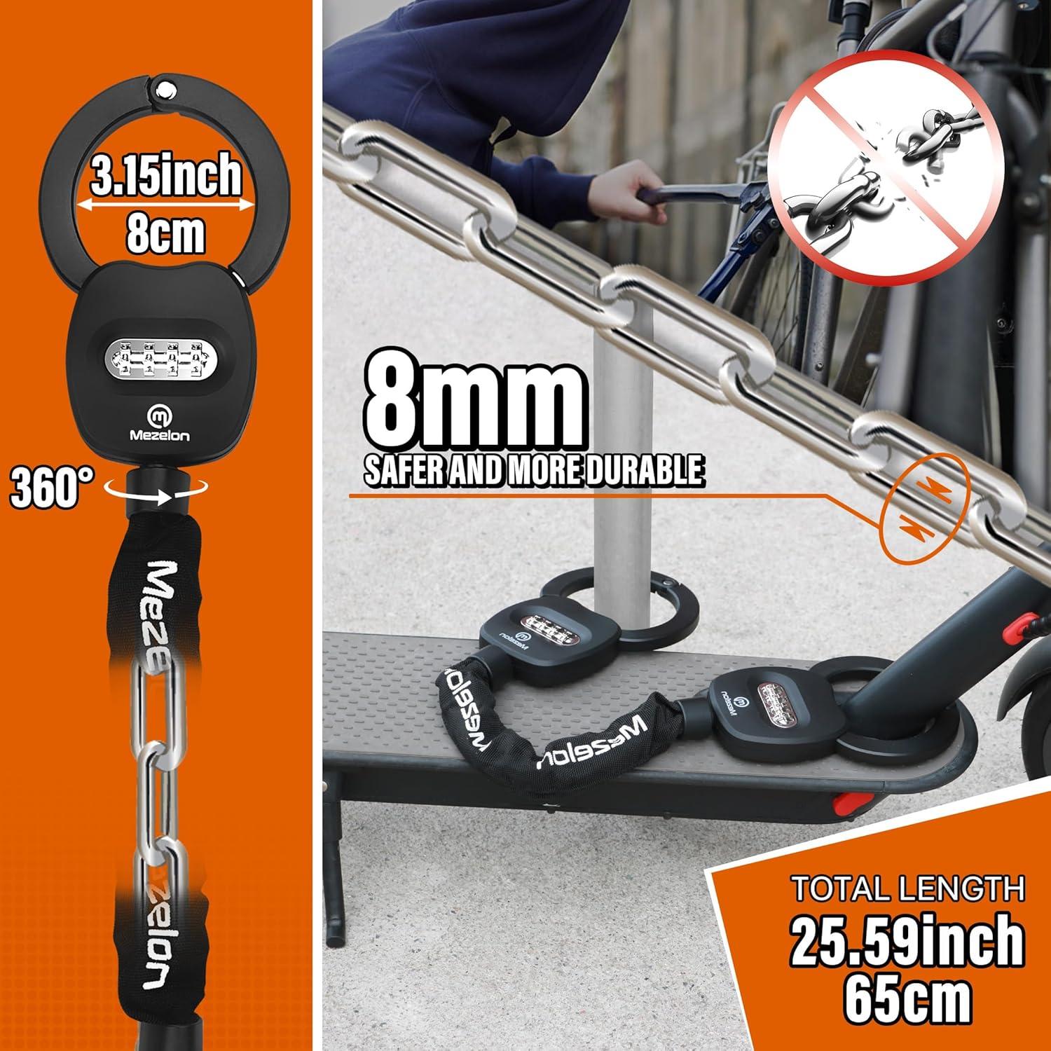 Mezelon E Scooter Zahlenschloss 8mm Hochsicherheitskette 3L Tasche