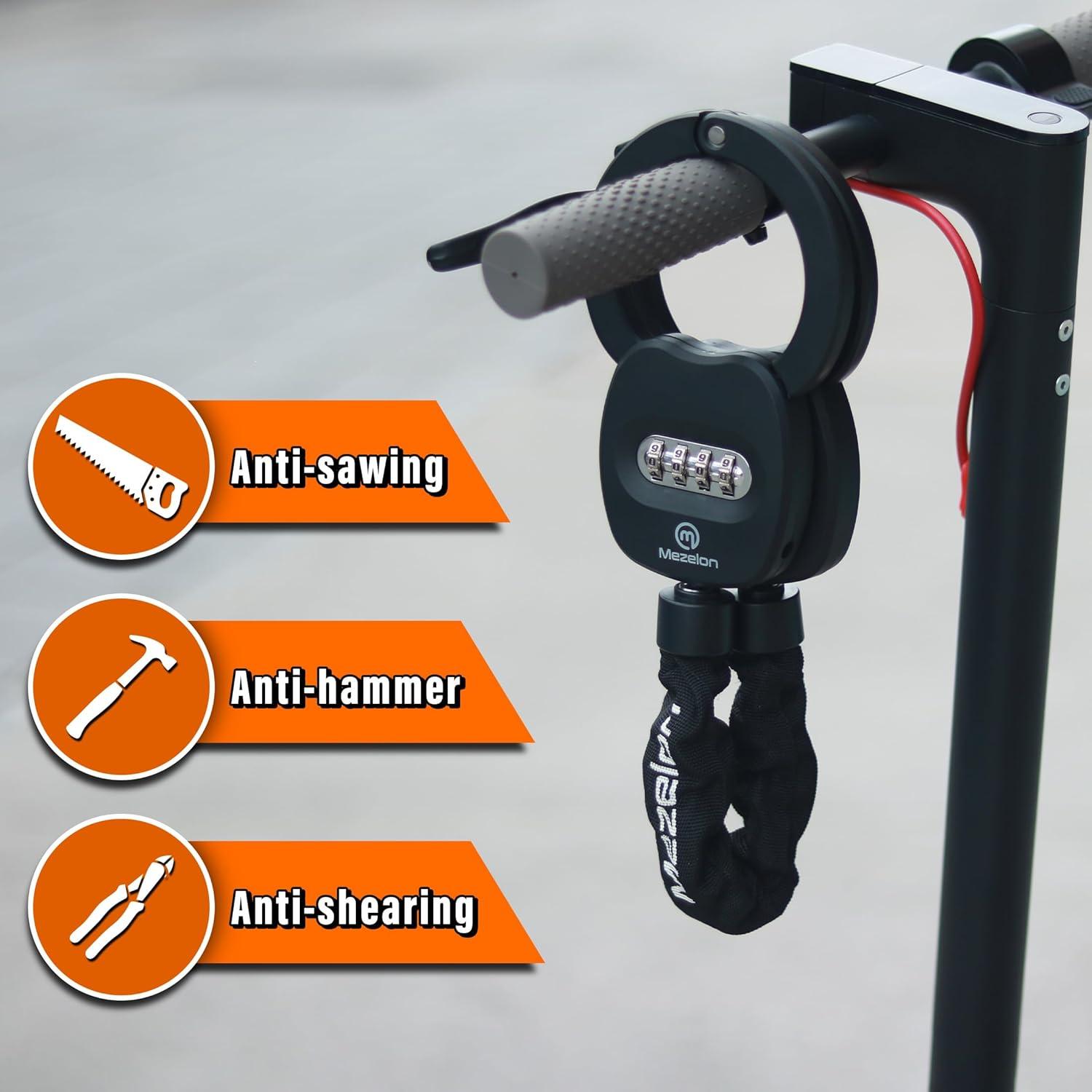 Mezelon E Scooter Zahlenschloss 8mm Hochsicherheitskette 3L Tasche