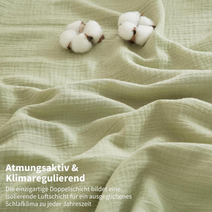 Doppelte Muslin Bettwäsche 200x220 Grün – Weiche Baumwolle Bettwäsche Set