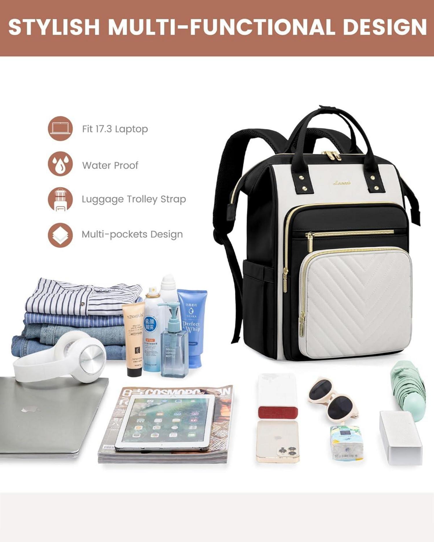 Damenrucksack 17,3 Zoll Wasserdicht Laptop Reiserucksack Schwarz