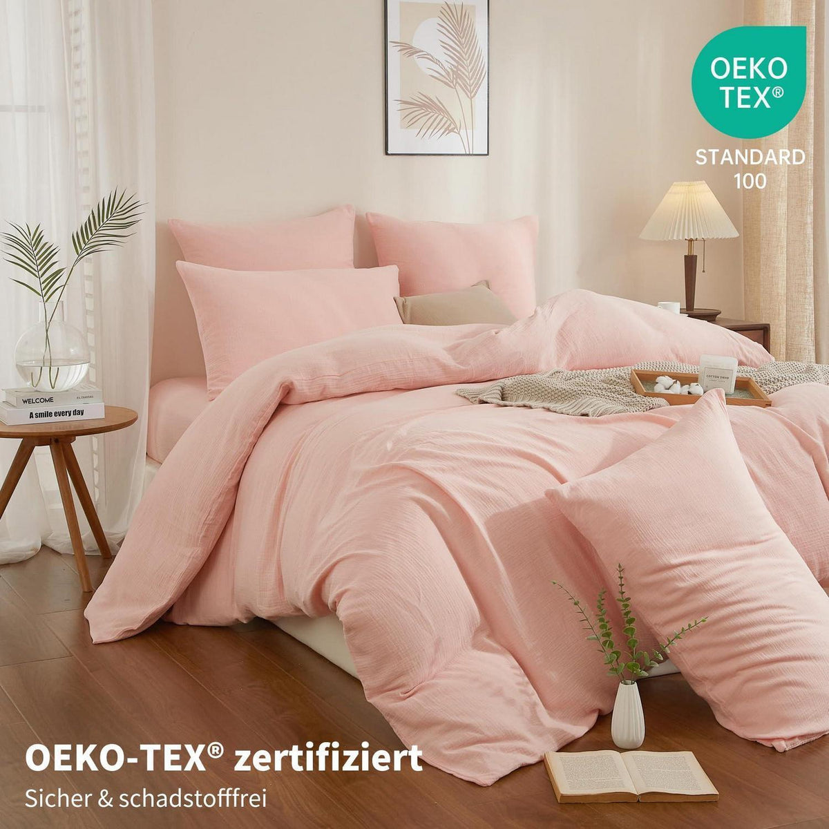 Doppelte Muslin Bettwäsche Rosa 200x220 - Weich & Atmungsaktiv