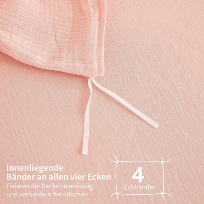 Doppelte Muslin Bettwäsche Rosa 200x220 - Weich & Atmungsaktiv