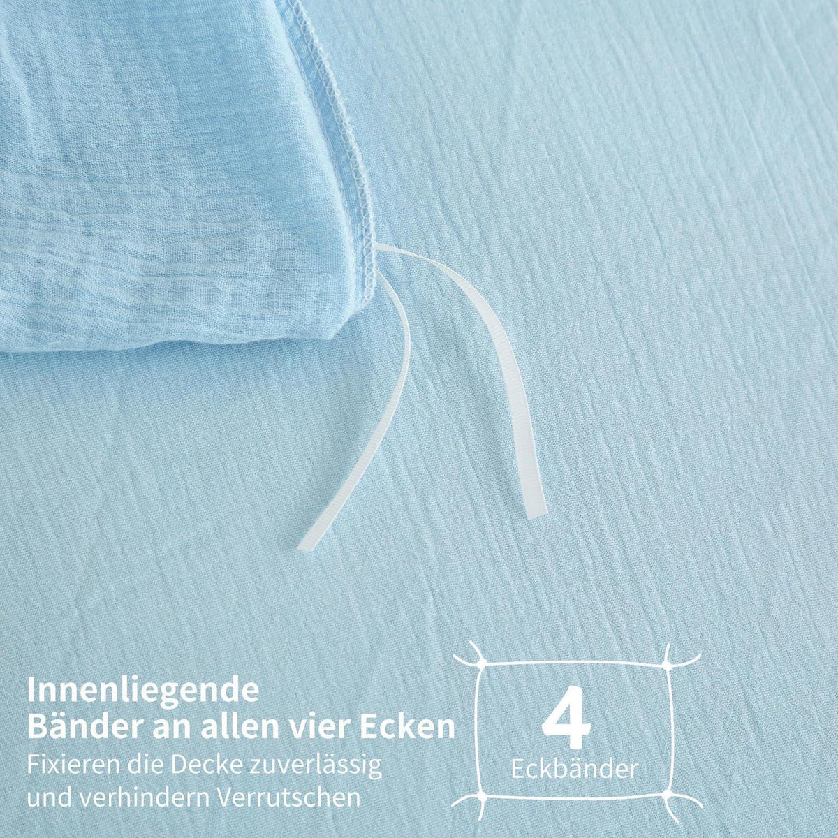 Doppelte Muslin Bettwäsche 200x220 Blau – Weiche Baumwolle Bettwäsche Set