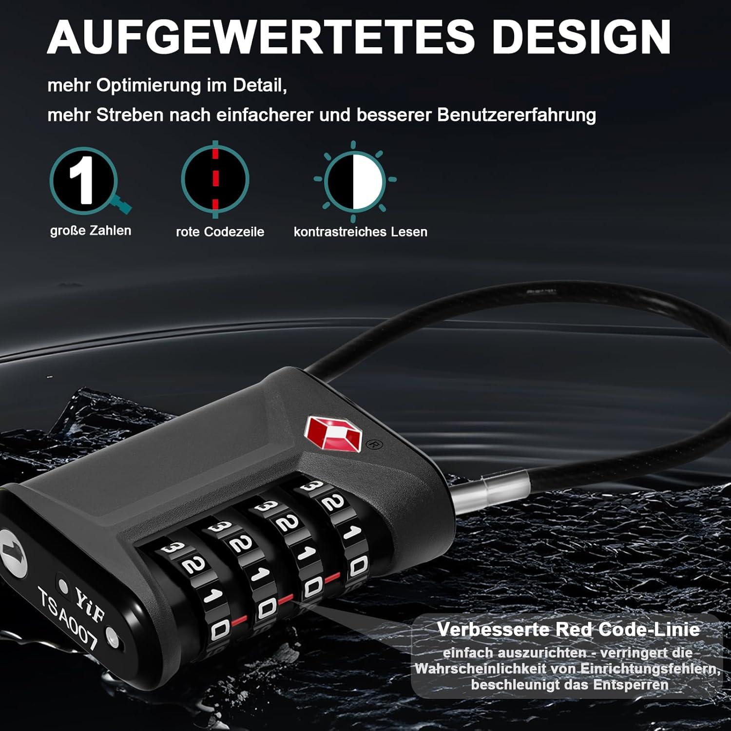 Zahlenschloss TSA Kabelschloss Gepäckschloss 4-stellig (2
