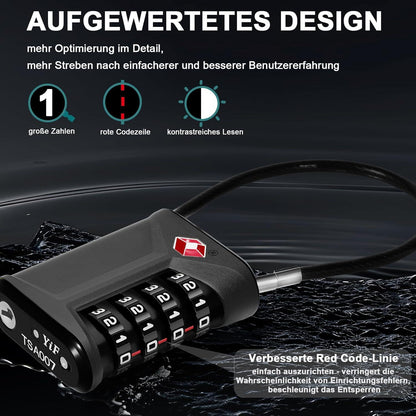 Zahlenschloss TSA Kabelschloss Gepäckschloss 4-stellig (2