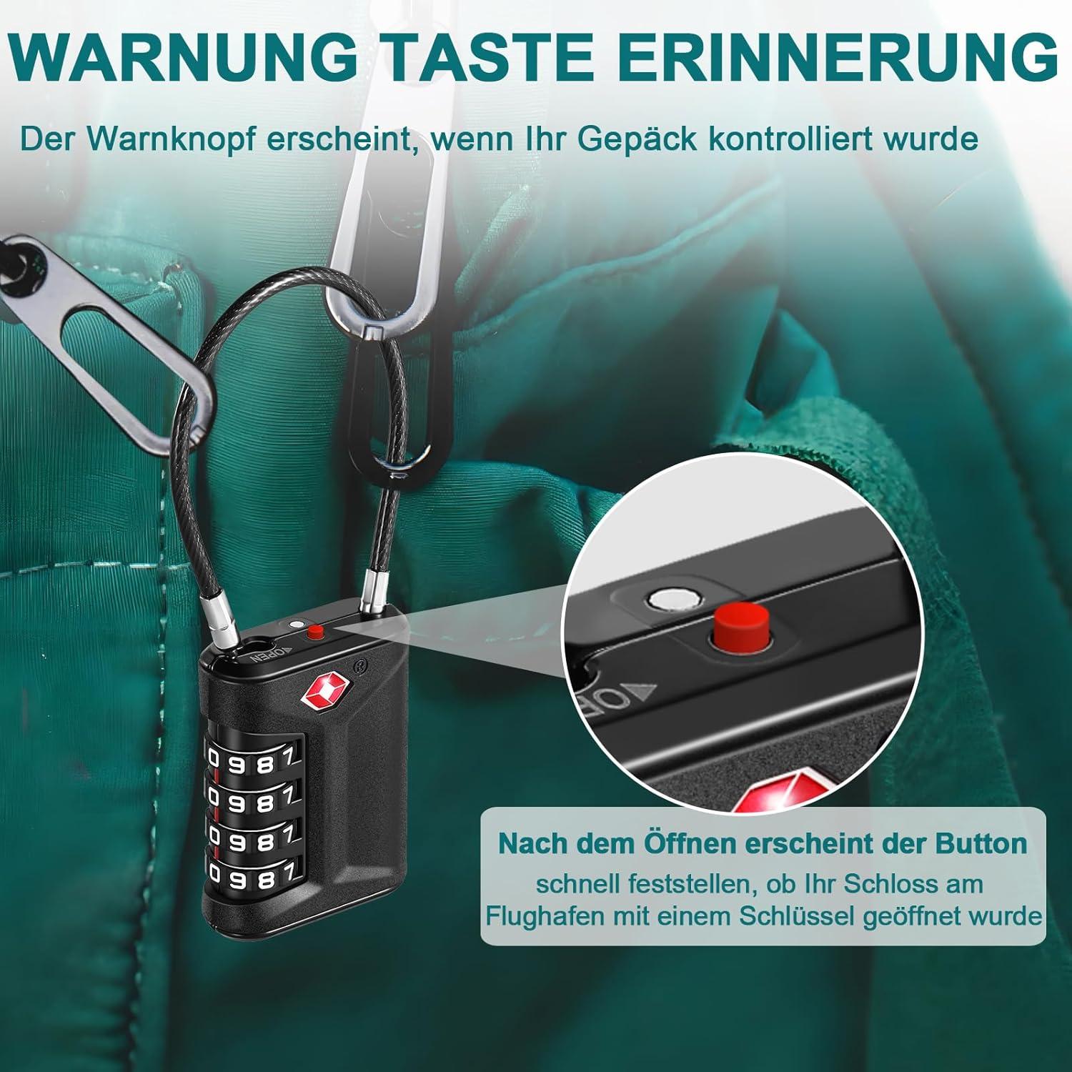 ZHEGE Kofferschloss Zahlenschloss TSA Schloss Flexibles Kabel Reiseschloss Schwarz