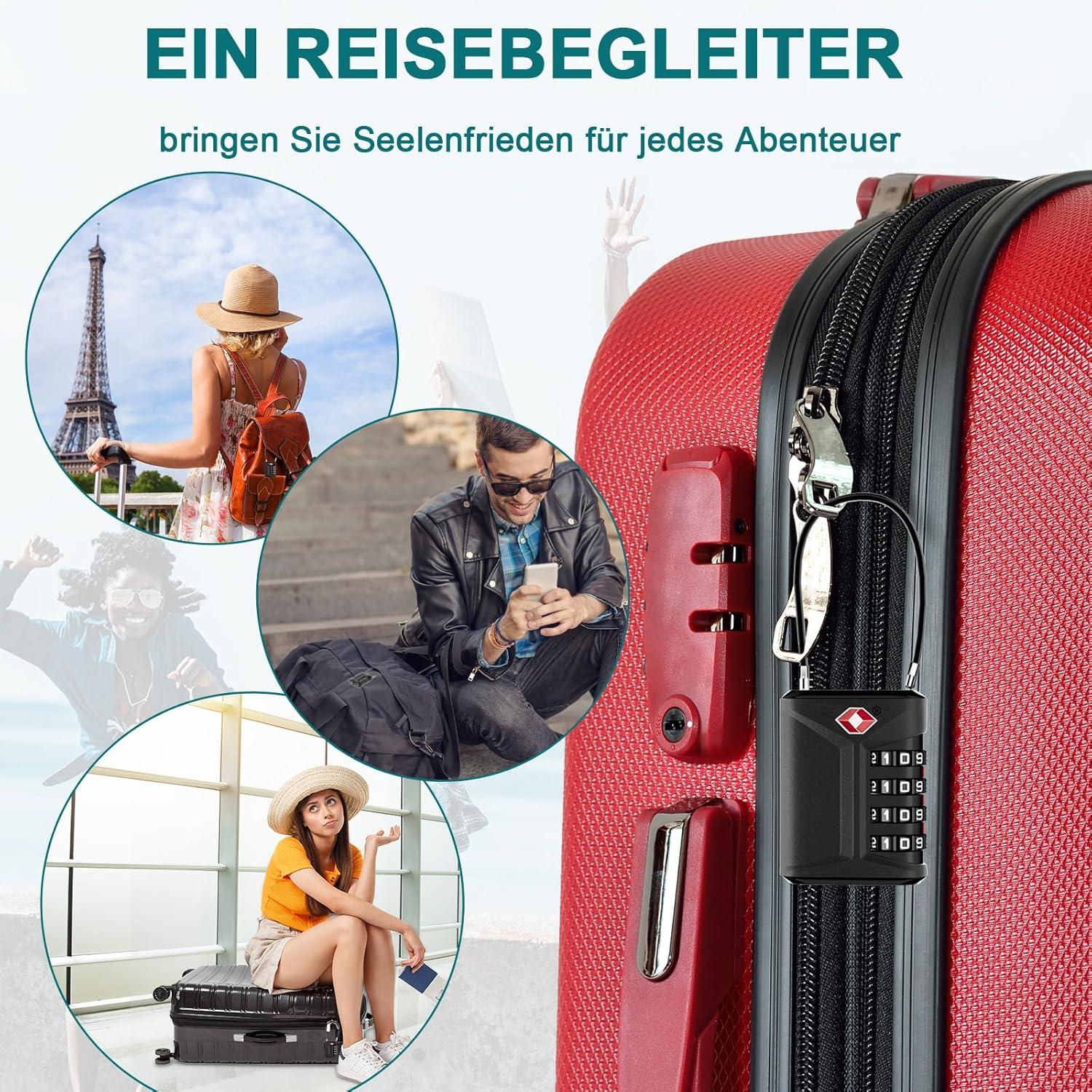 Kabelschloss Zahlenschloss TSA 4 Stellig Schwarz 2 Stücke