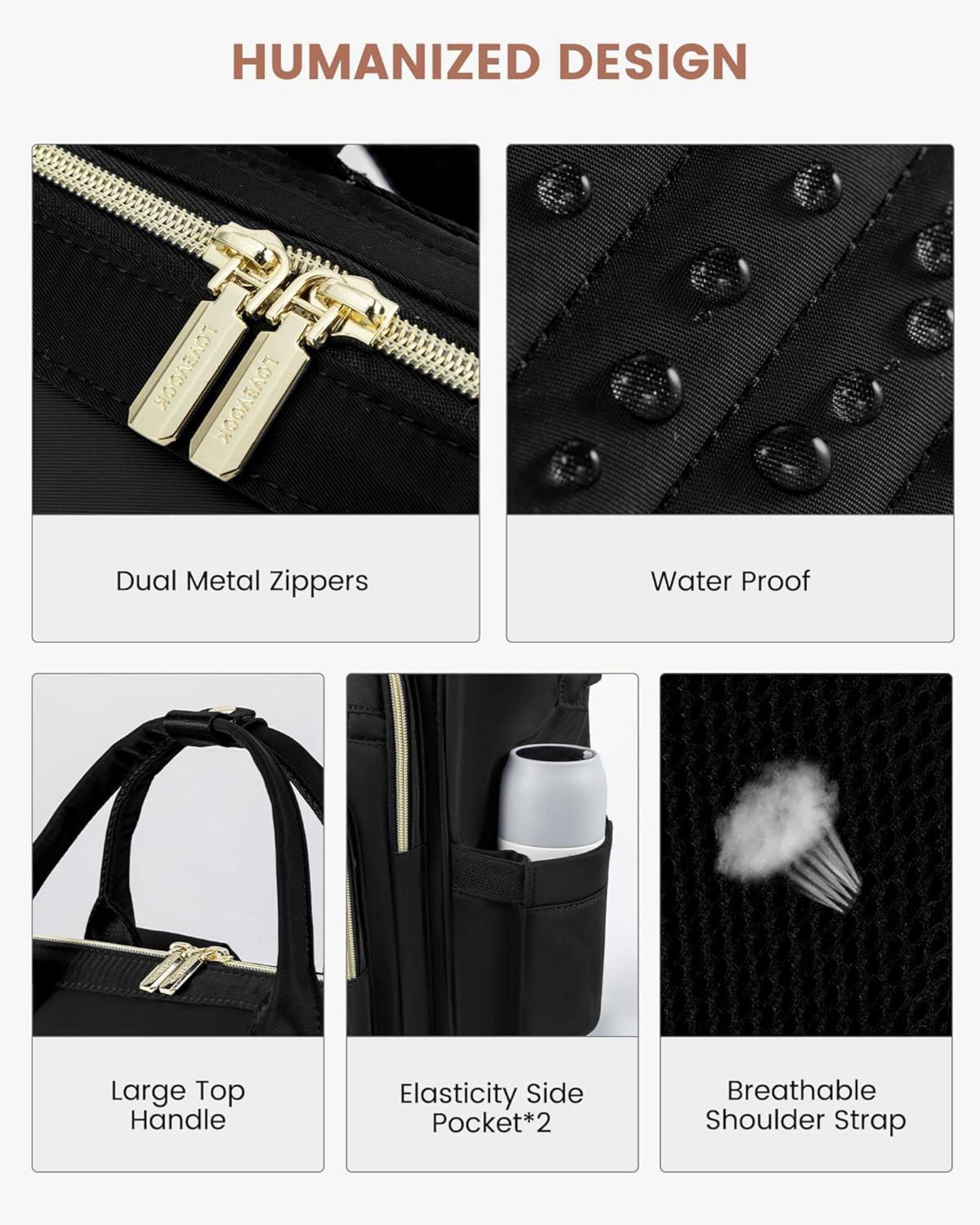 LOVEVOOK Damen Rucksack 17,3 Zoll Laptop Schulrucksack Wasserdicht Schwarz