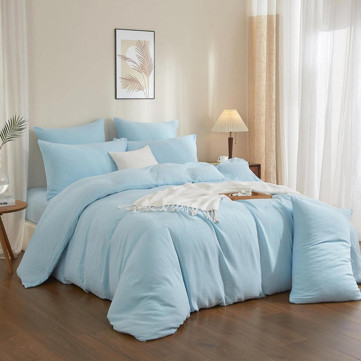 Doppelte Muslin Bettwäsche Blau 155x220 cm - 3-teilig