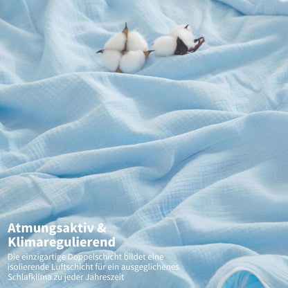 Doppelte Muslin Bettwäsche Blau 155x220 cm - 3-teilig
