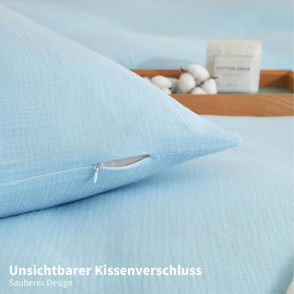Doppelte Muslin Bettwäsche Blau 155x220 cm - 3-teilig