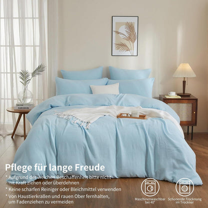 Doppelte Muslin Bettwäsche Blau 155x220 cm - 3-teilig