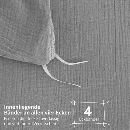 Doppelte Muslin Bettwäsche 200x220 Grau – Weich & Atmungsaktiv