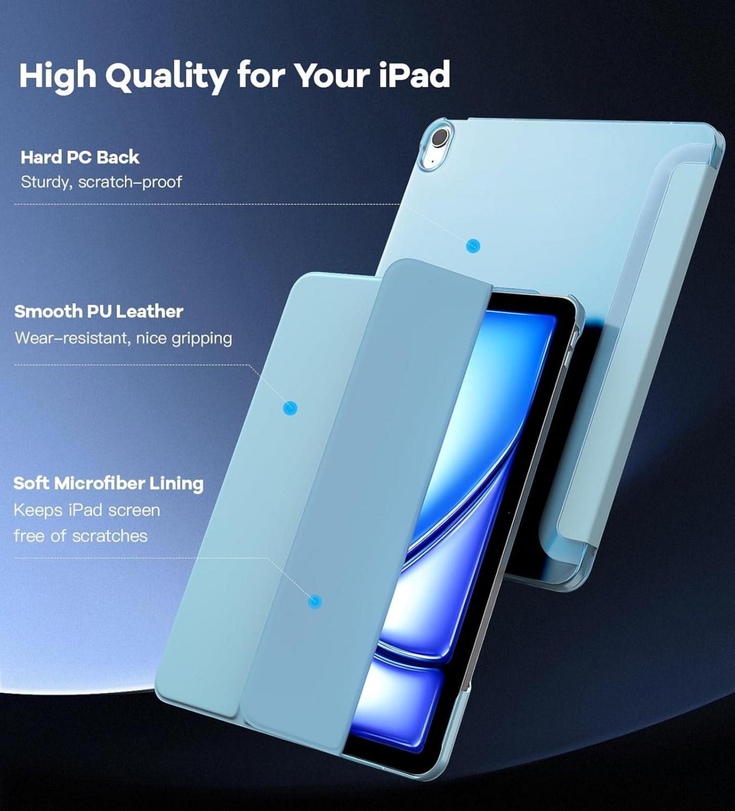 Schlanke iPad Air 13 Hülle M2 2024, Touch ID, Auto Schlaf, Himmelblau