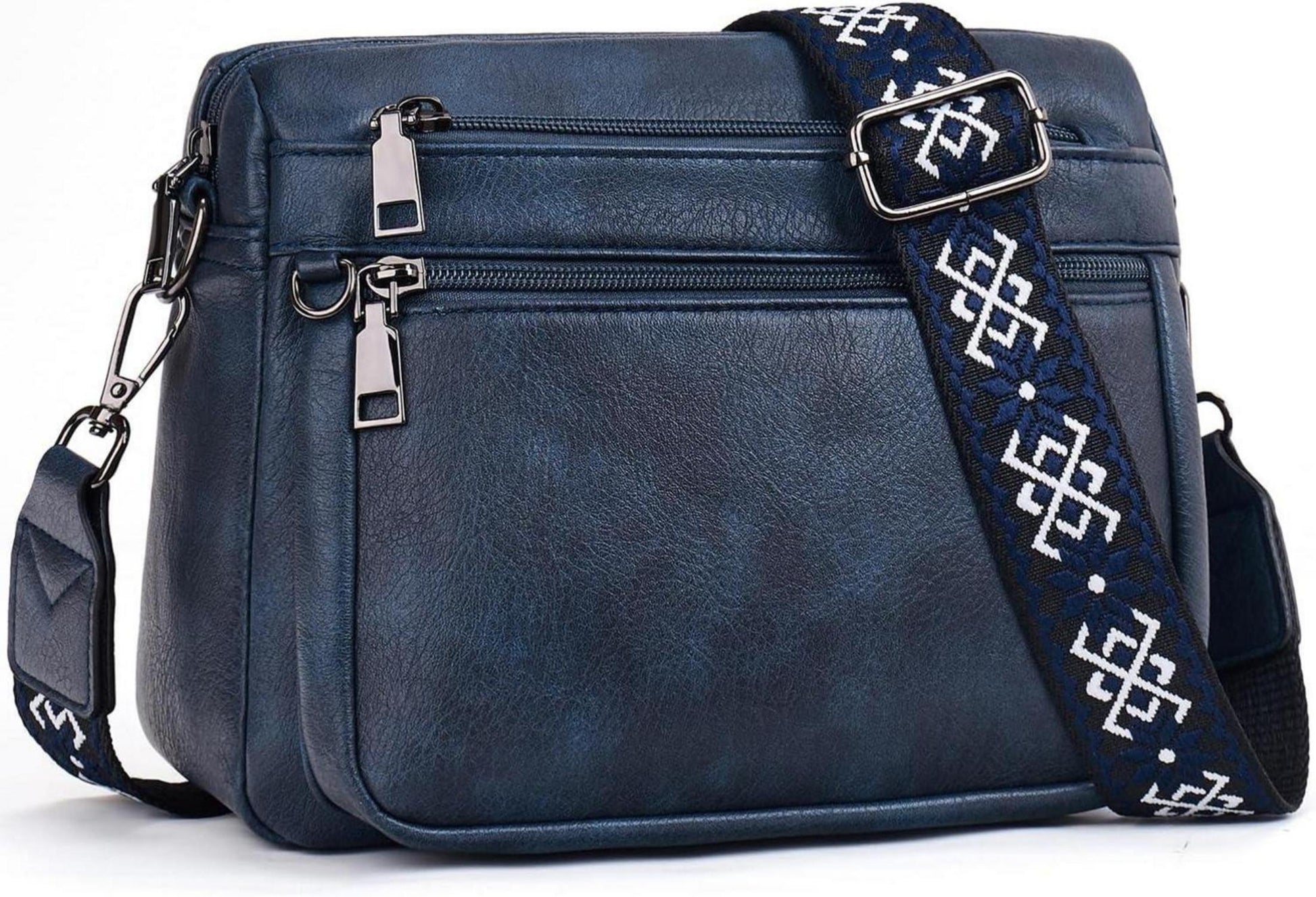 Damen Umhängetasche Mittelgroß Leder Crossbody Bag Schwarz