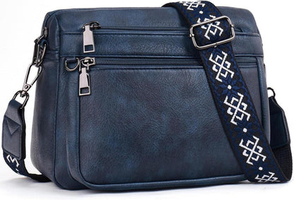 Damen Umhängetasche Mittelgroß Leder Crossbody Bag Schwarz