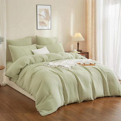 Doppelte Muslin Bettwäsche 200x200 Grün – Weiche Baumwolle Bettwäsche Set