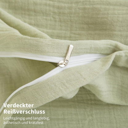 Doppelte Muslin Bettwäsche 200x200 Grün – Weiche Baumwolle Bettwäsche Set