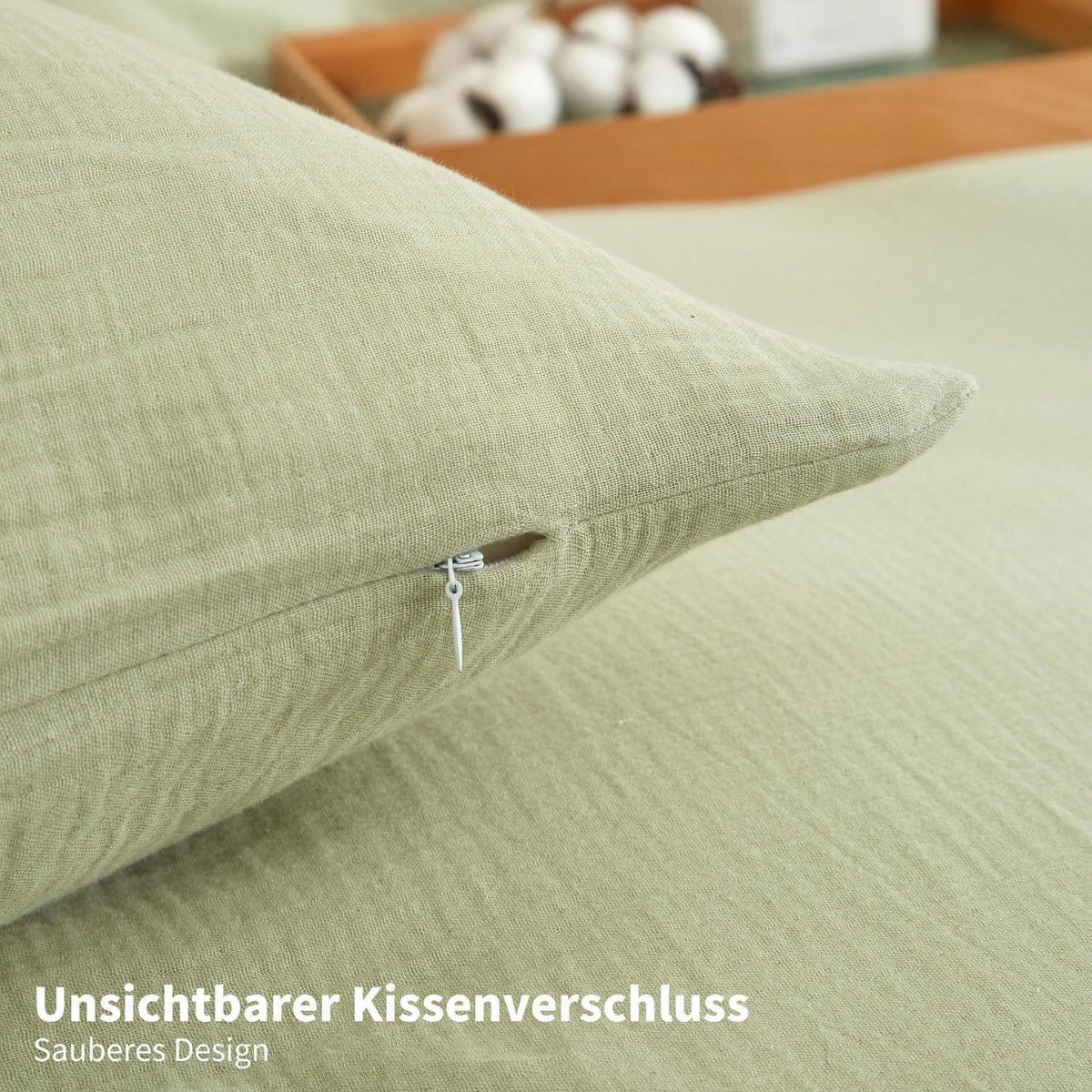 Doppelte Muslin Bettwäsche 200x200 Grün – Weiche Baumwolle Bettwäsche Set
