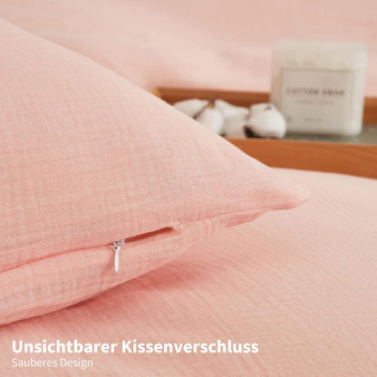 Doppelte Muslin Bettwäsche Rosa 220x240 - Weich & Atmungsaktiv