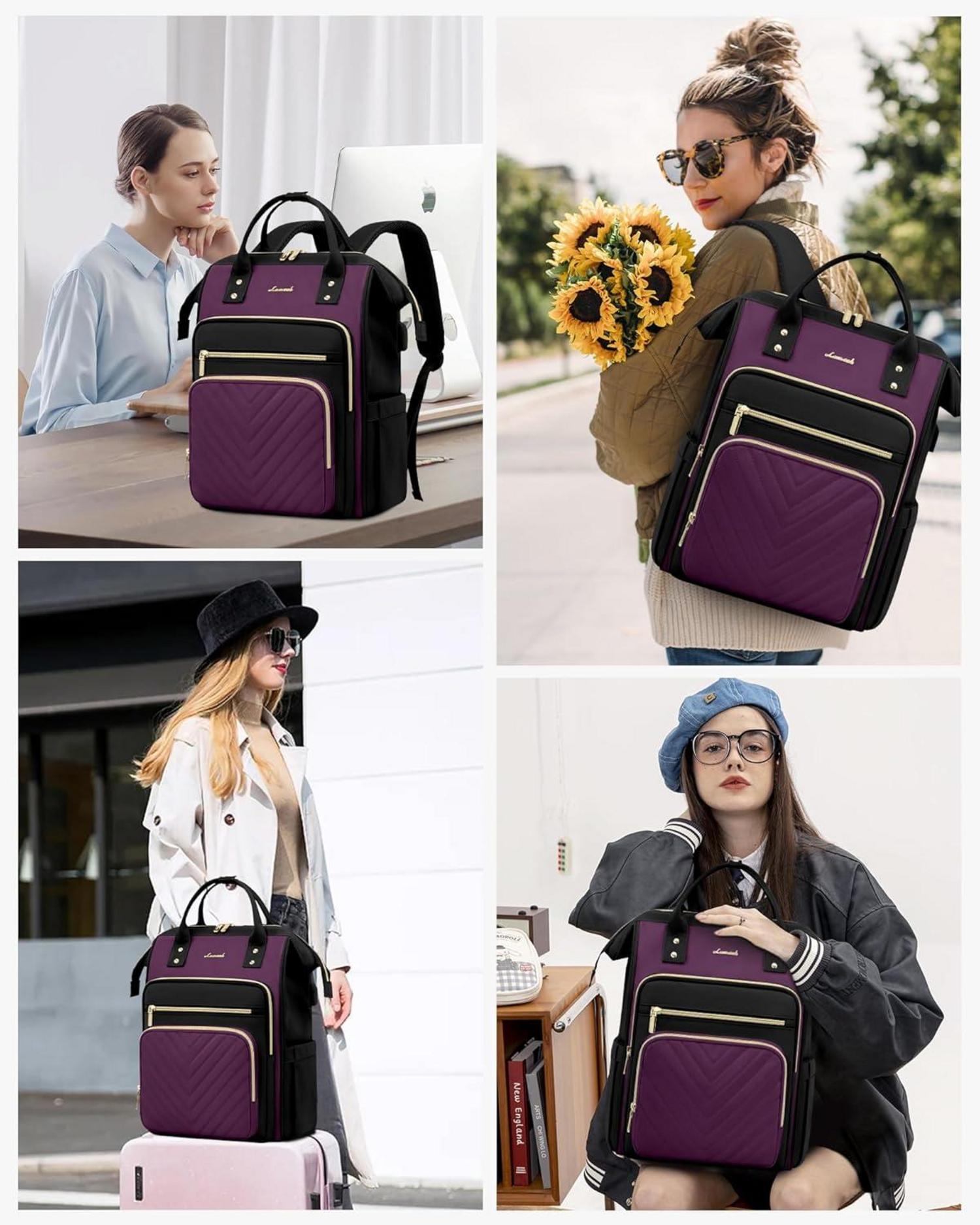 Damenrucksack 15,6 Zoll Laptop Schulrucksack Wasserdicht Violett