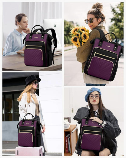 Damenrucksack 15,6 Zoll Laptop Schulrucksack Wasserdicht Violett