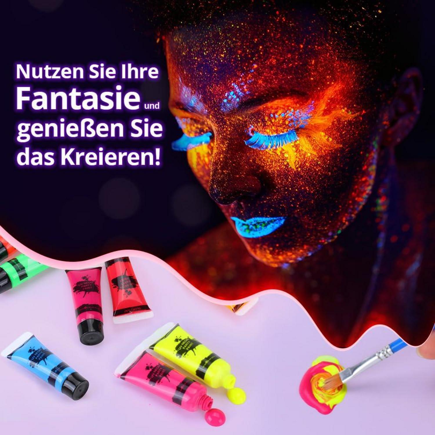 Janolia Kinderschminken Set, UV Bodypainting Farben, 14 Farben Faschingsschminke