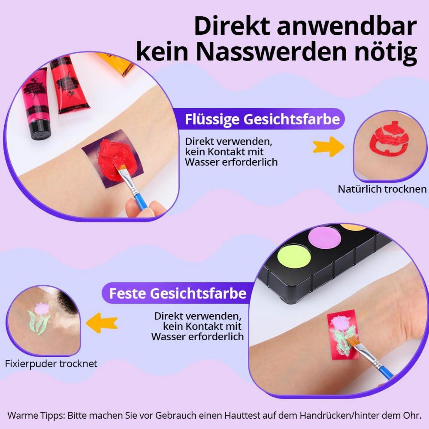 Gesichtsfarbe Kinderschminke Set UV Bodypainting 14 Farben