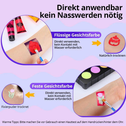 Gesichtsfarbe Kinderschminke Set UV Bodypainting 14 Farben