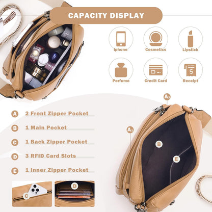 MUIIKOLA Umhängetasche Damen Leder Mittelgroß Crossbody Bag