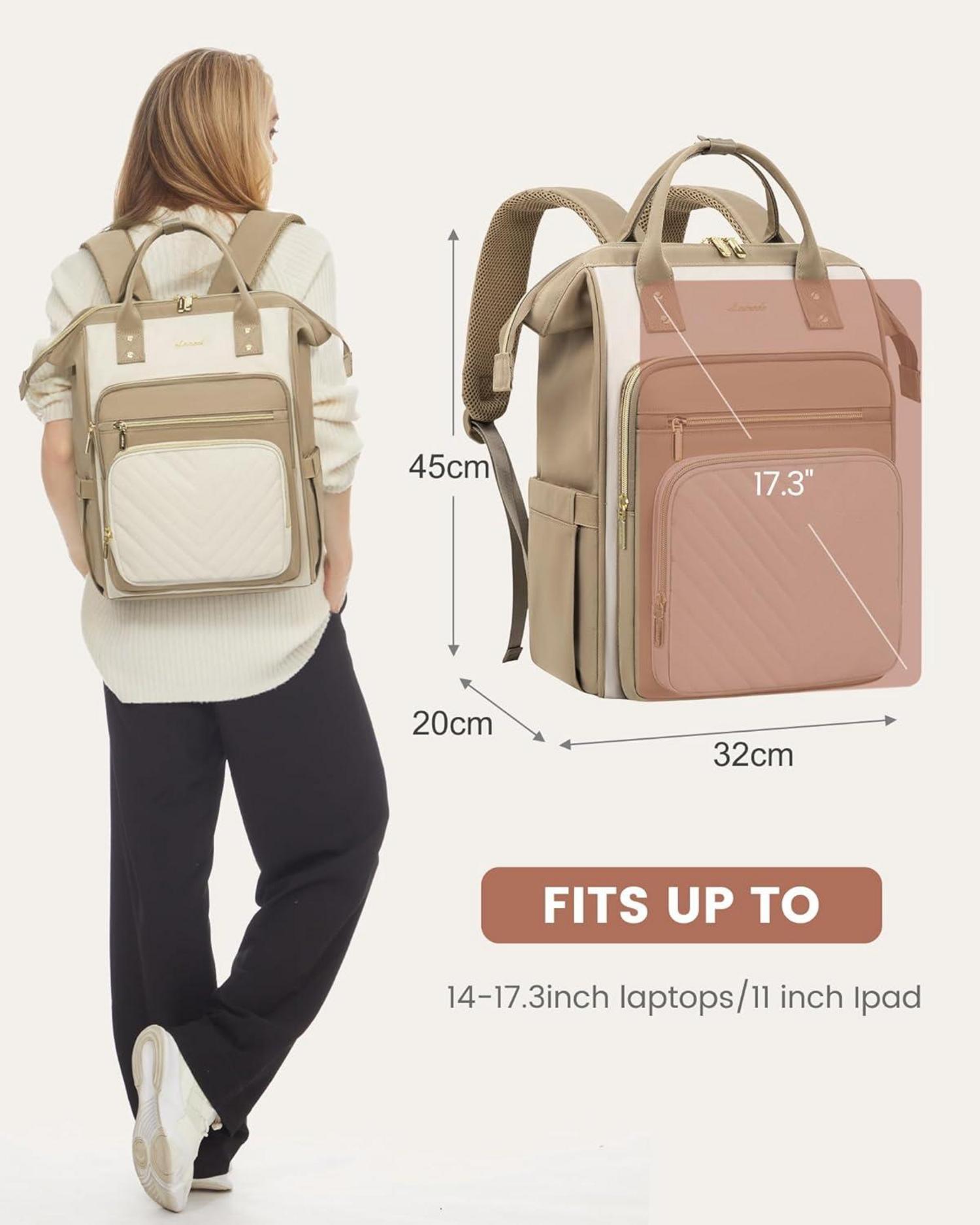 Rucksack Damen 17,3 Zoll Laptop Schulrucksack Wasserdicht Elegant Beige